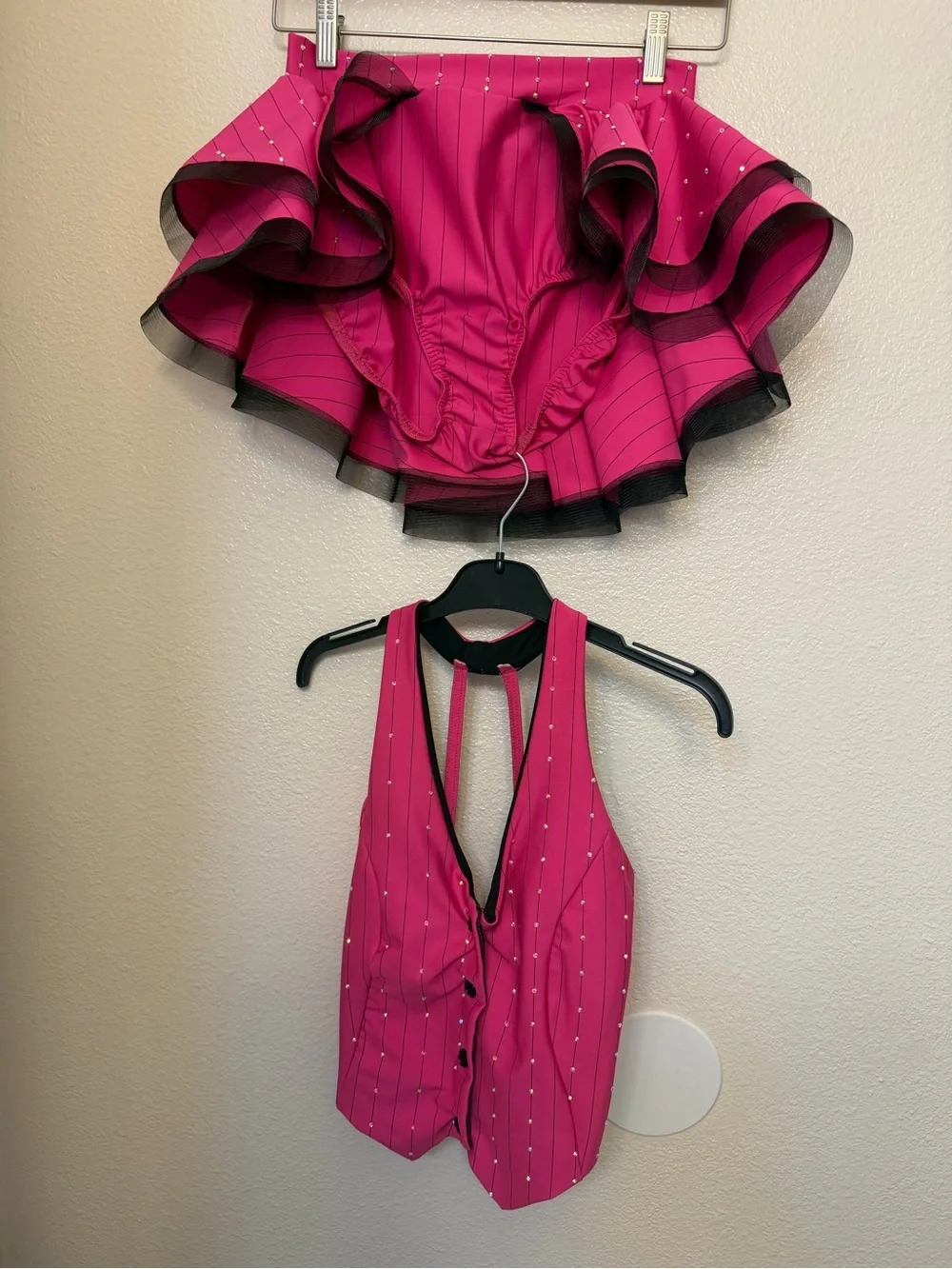 Kelle dance costume 2 piece hot pink jazz rhinestoned ALL THAT PINK 4215 MA adlt - Picture 3 of 13